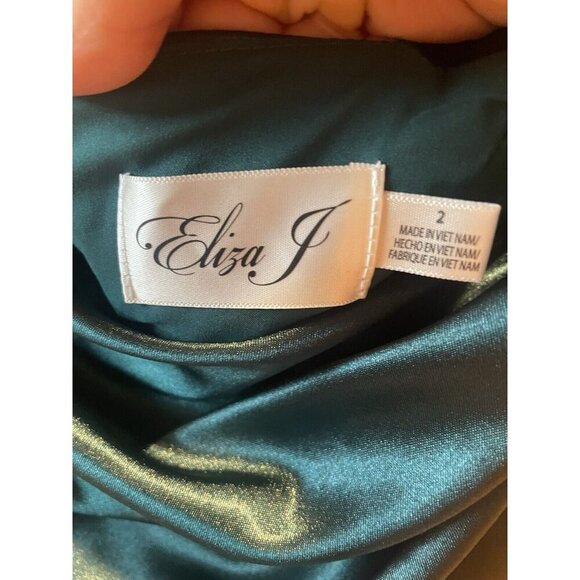 New Eliza J Women' One Shoulder Satin Sleeveless Hunter Green Sheath Gown Size 2 - Picture 10 of 10